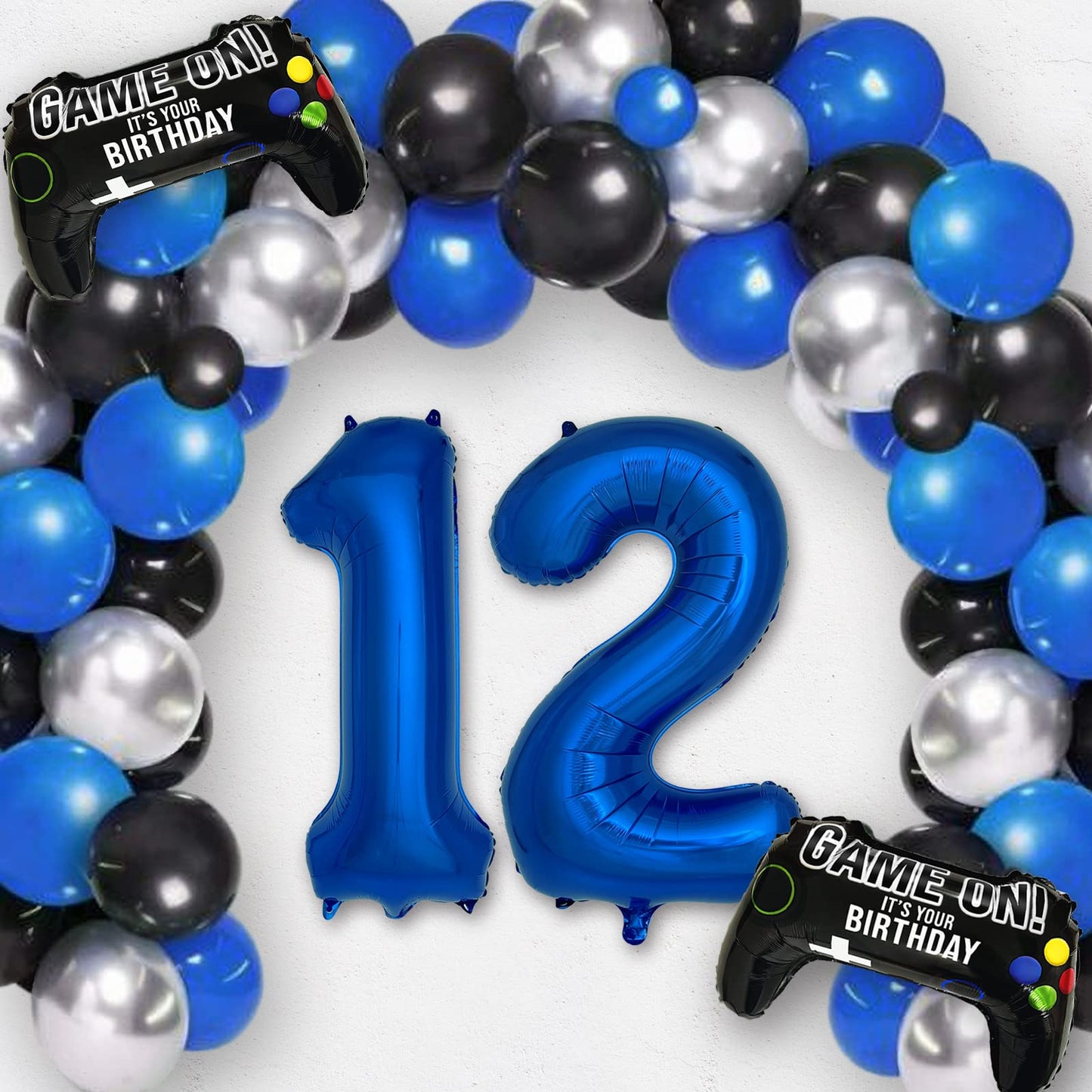 Navy Blue Video Game Party Supplies Boys 12Th Birthday Party Decorations- 2 Packs Game On Balloons With Dark Blue Number 12 Ball