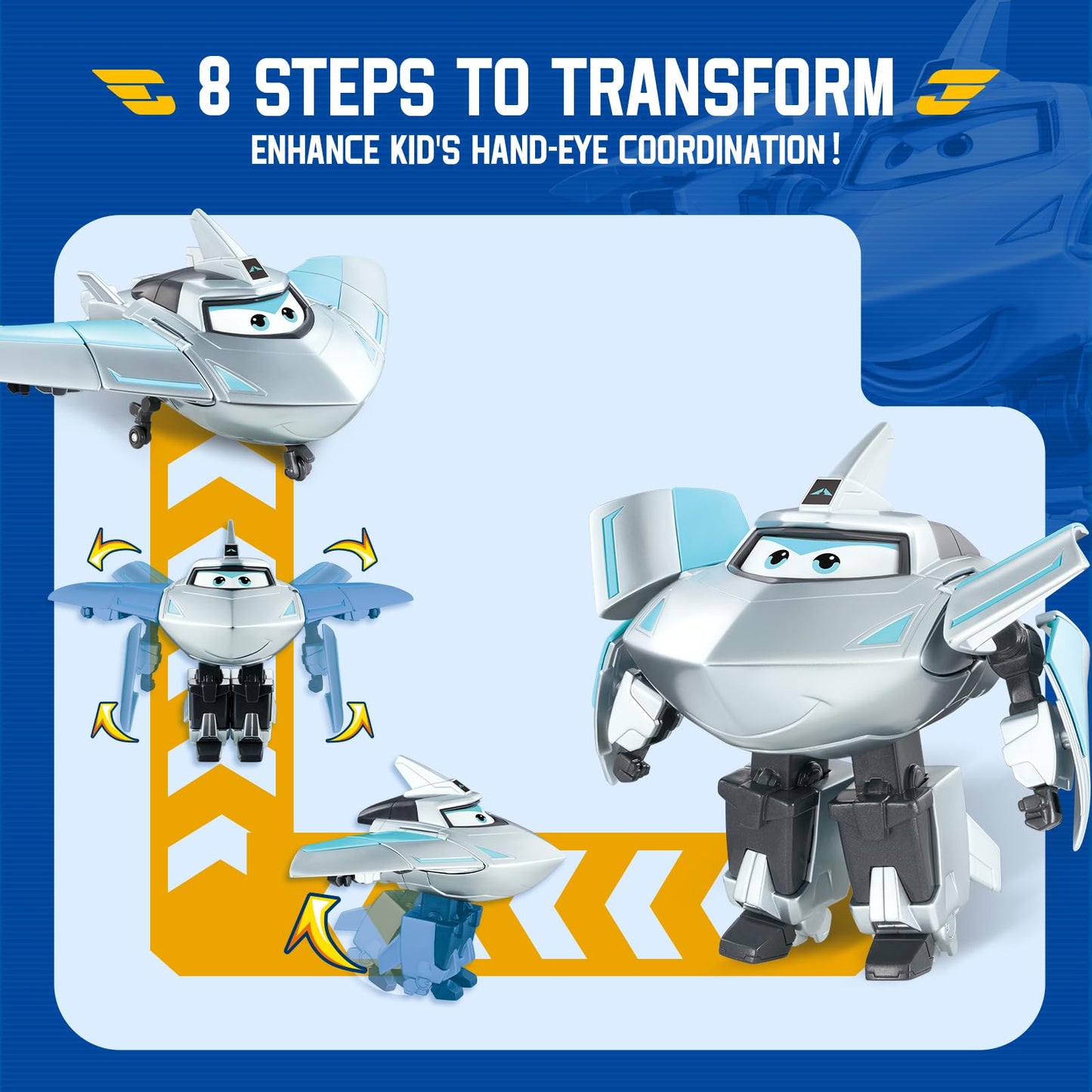 Super Wings Transformable Airplane Toys - 2 in 1 Rescue Bots Action Figures for Kids, Silver, Model YW780232, Ages 3-7