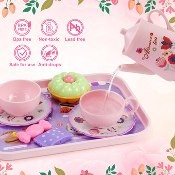 42 Pcs Flower Kids Tea Party Set with Carrying Case & Sweet Treats Playset - Pretend Toy Tin Tea Set for Little Girls - Princess