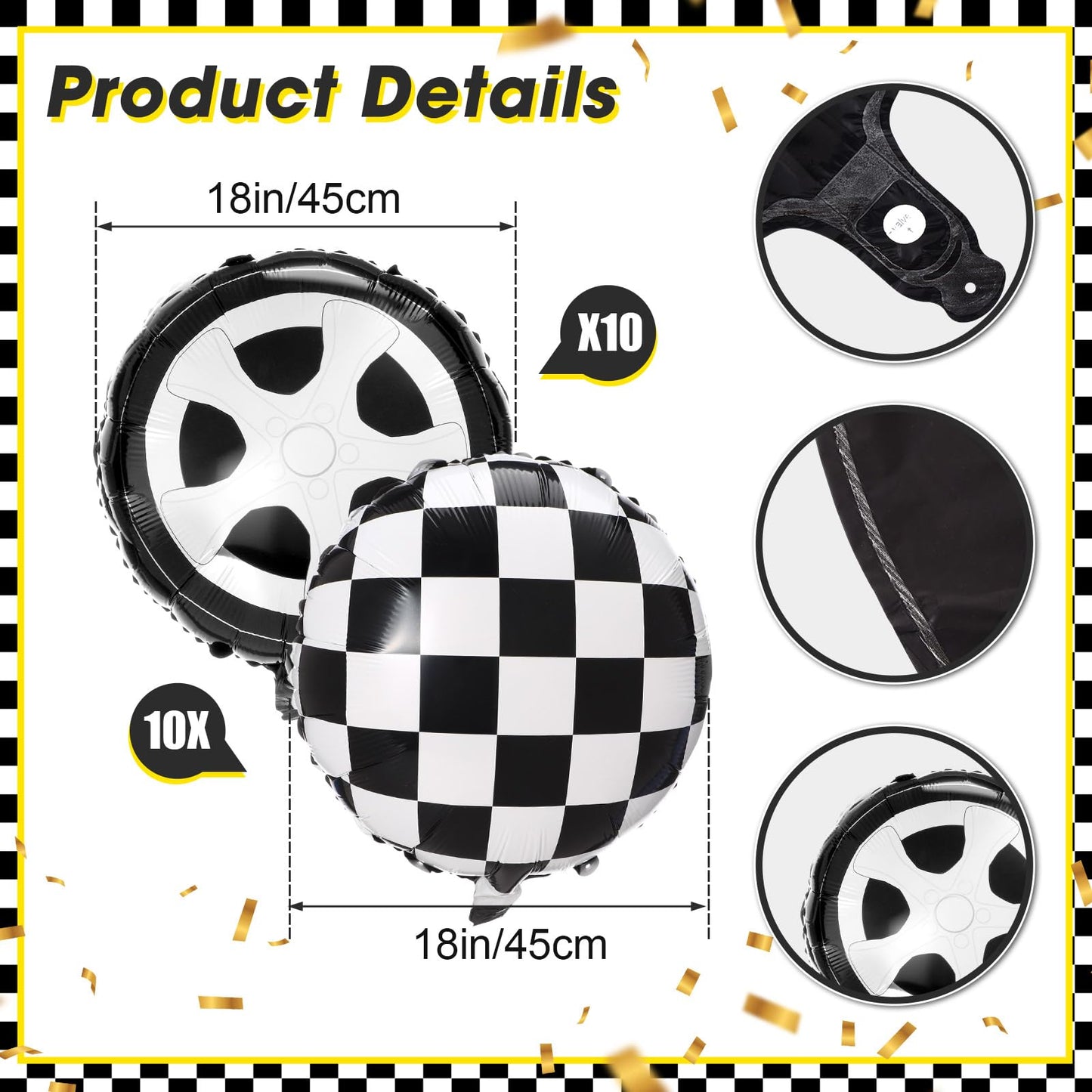 Charnoel 22 Pcs Race Car Balloons Inflatable Traffic Light, Foil Checkered and Tire Balloons, Transportation Decor for Construct