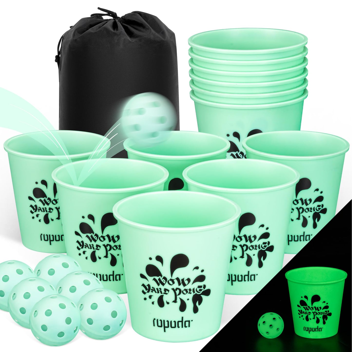Ropoda Giant Yard Pong,Yard Games With Durable Buckets And Balls - Choose Red Large, Xl, Or Green - Glow In The Dark, Outdoor Game With Carry Bag For The Beach,Lawn, Great Gift Choice For Families