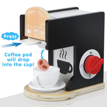 Play Kitchen Accessories Kids Wooden Coffee Maker Toy Espresso Machine Toddler Toy Kitchen Sets for Girls and Boys (Coffee Maker
