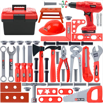 Kids Tool Set, 55 Pcs Kids Tool Set Pretend Play Kids Toys with Tool Box and Electronic Toy Drill, Toy Tools for Toddler Boys Gi