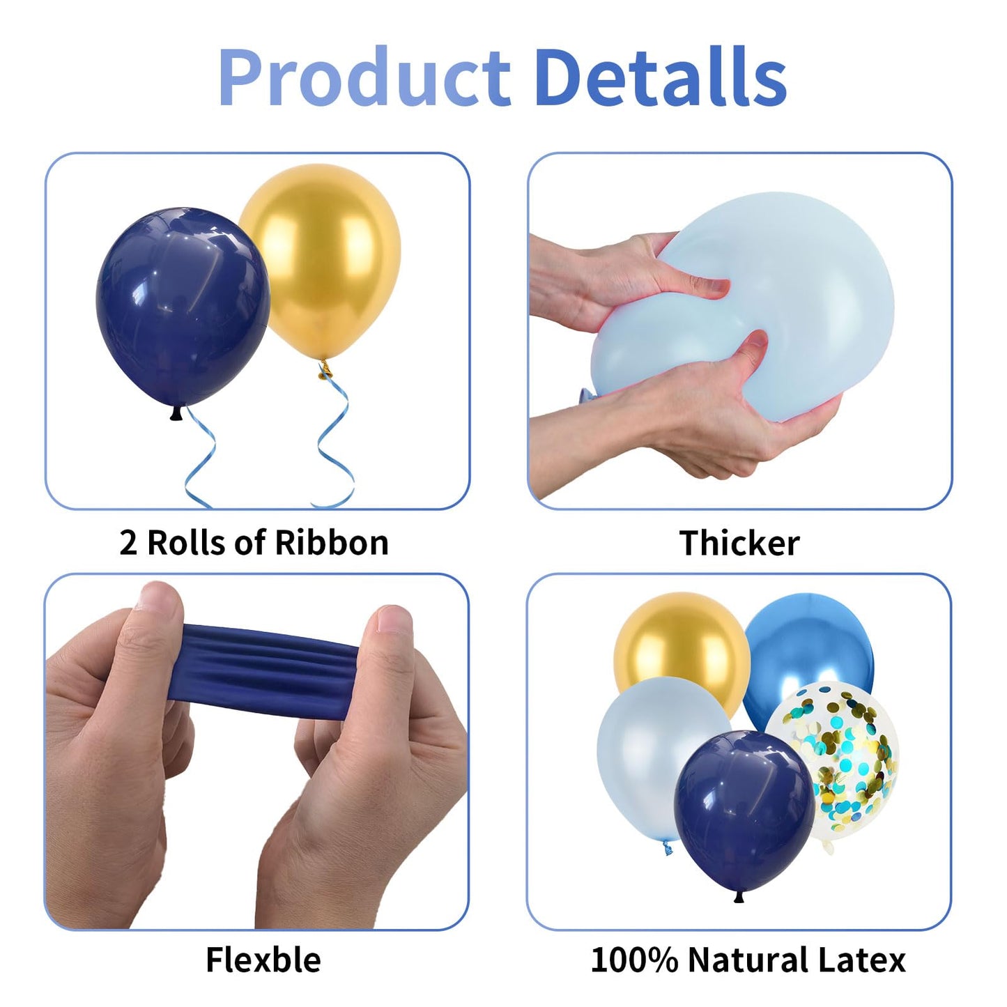 Biapian 60 Pcs Dark Blue Gold Balloons, 12 Inch Latex Balloons For Party Decorations, Unisex Unique Blue Gold Confetti Balloons,