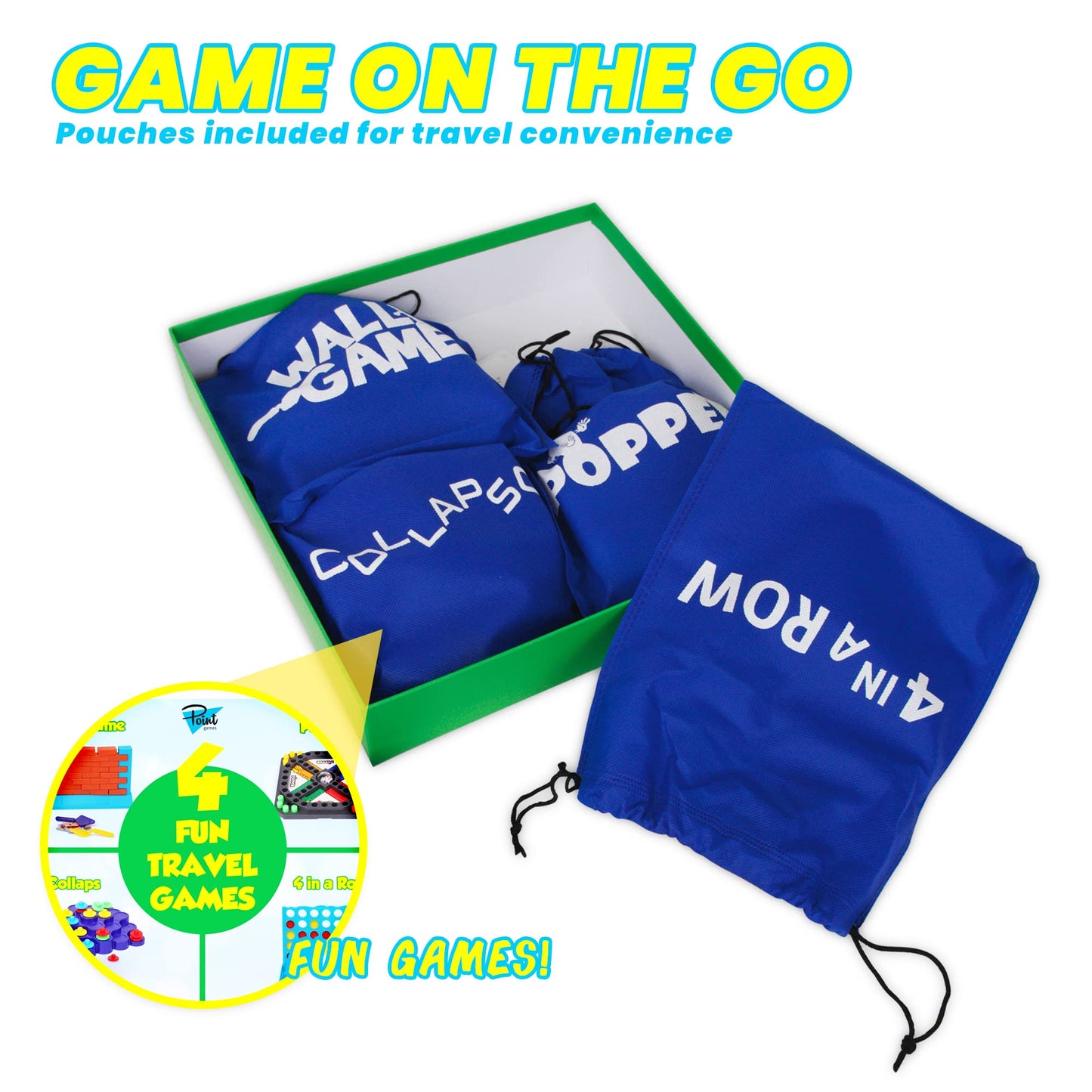 Point Games 4-in-1 Travel Games Set - Fun Airplane & Road Trip Essentials for Kids, Easy Storage, Critical Thinking & Brain Development