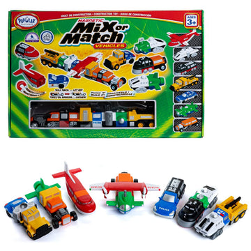 Mix Or Match Vehicles Green, Magnetic Toy Play Set, 21 Pieces