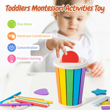 Smartwo Montessori Toys For 1 2 3 Year Old, 3 In1 Wooden Learning Color Sorting Toys For Toddlers 12-36 Month Old, Wooden Educat