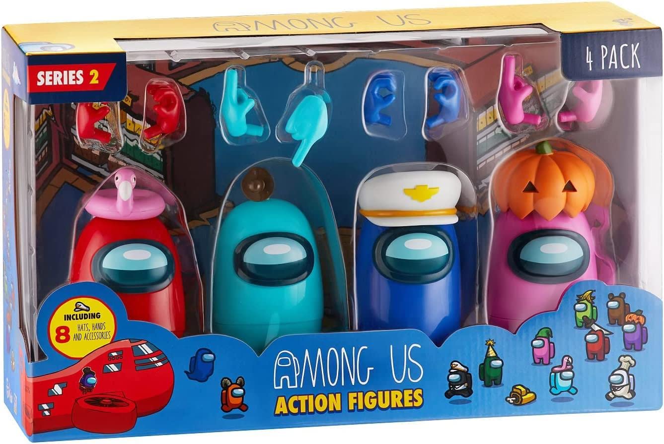 P.M.I. Among Us Action Figures 4 Pack - 5.3" Multicolor Plastic with 8 Hands, Hats & Accessories (Model: AU6230)