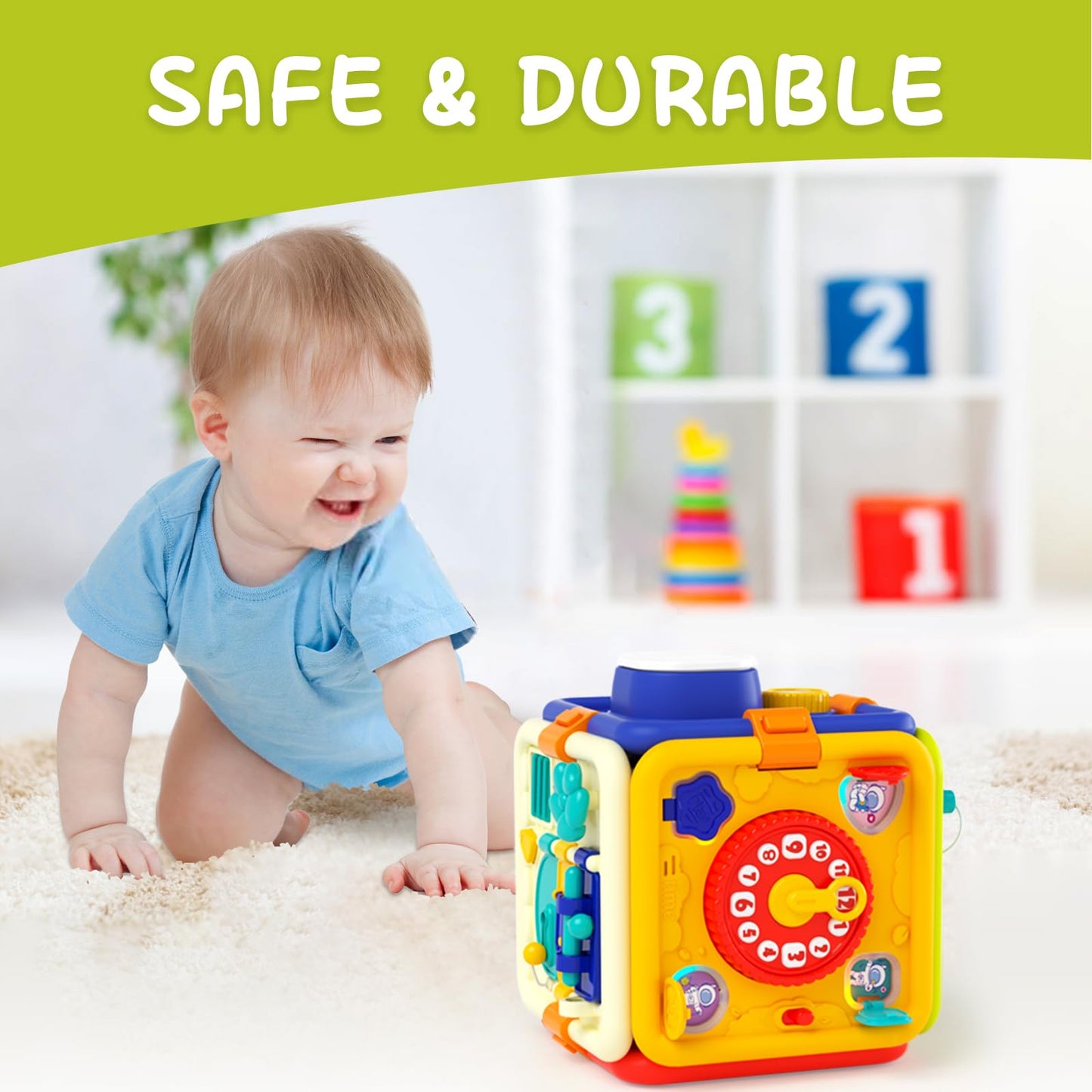 Busy Board For 1+ Year Old Girl & Boy Gifts, Montessori Toys For 1 2 3 4 Year Old Toddler, 6-In-1 Educational Early Development