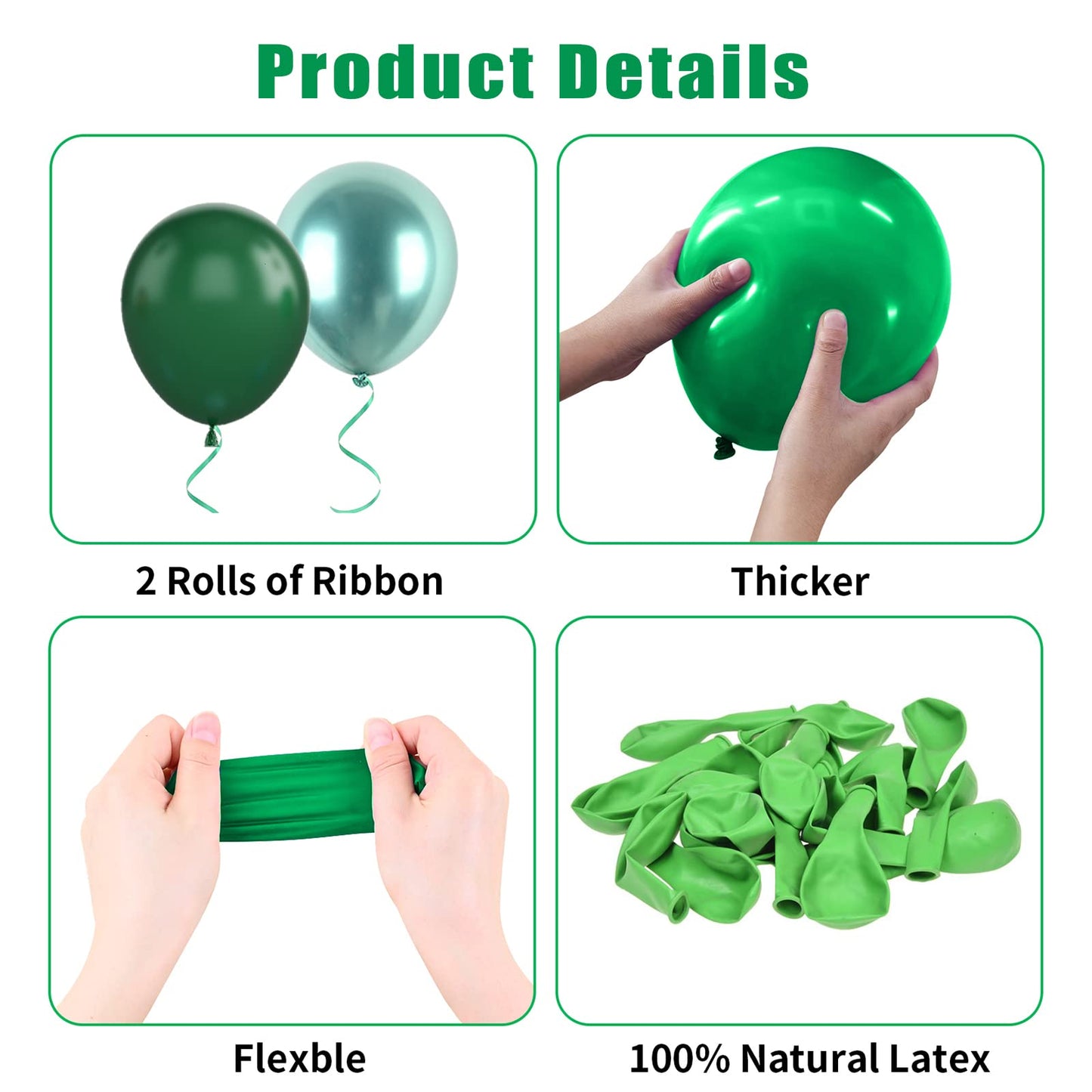Green Gold Balloons Set, 60Pcs Dark Green White Gold Balloons, 12Inch Metallic Green Gold Latex Balloons Gold Confetti Balloons