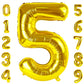 Number 5 Balloon Gold 40 Inch, 5 Year Old Girl Boy Birthday Gift, 5 15 25 35 45 50Th 55 Birthday Anniversary 2025 Party Decorati