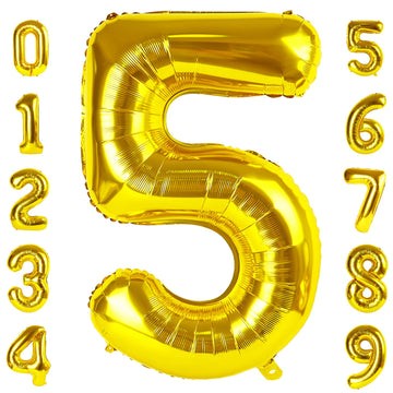 Number 5 Balloon Gold 40 Inch, 5 Year Old Girl Boy Birthday Gift, 5 15 25 35 45 50Th 55 Birthday Anniversary 2025 Party Decorati