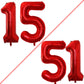 Goer Number 15 Balloons For 15Th Birthday Sweet 15 Party Decorations,42 Inch Jumbo Foil Helium 51 Balloons For 51St Birthday Party Decoration (Red)