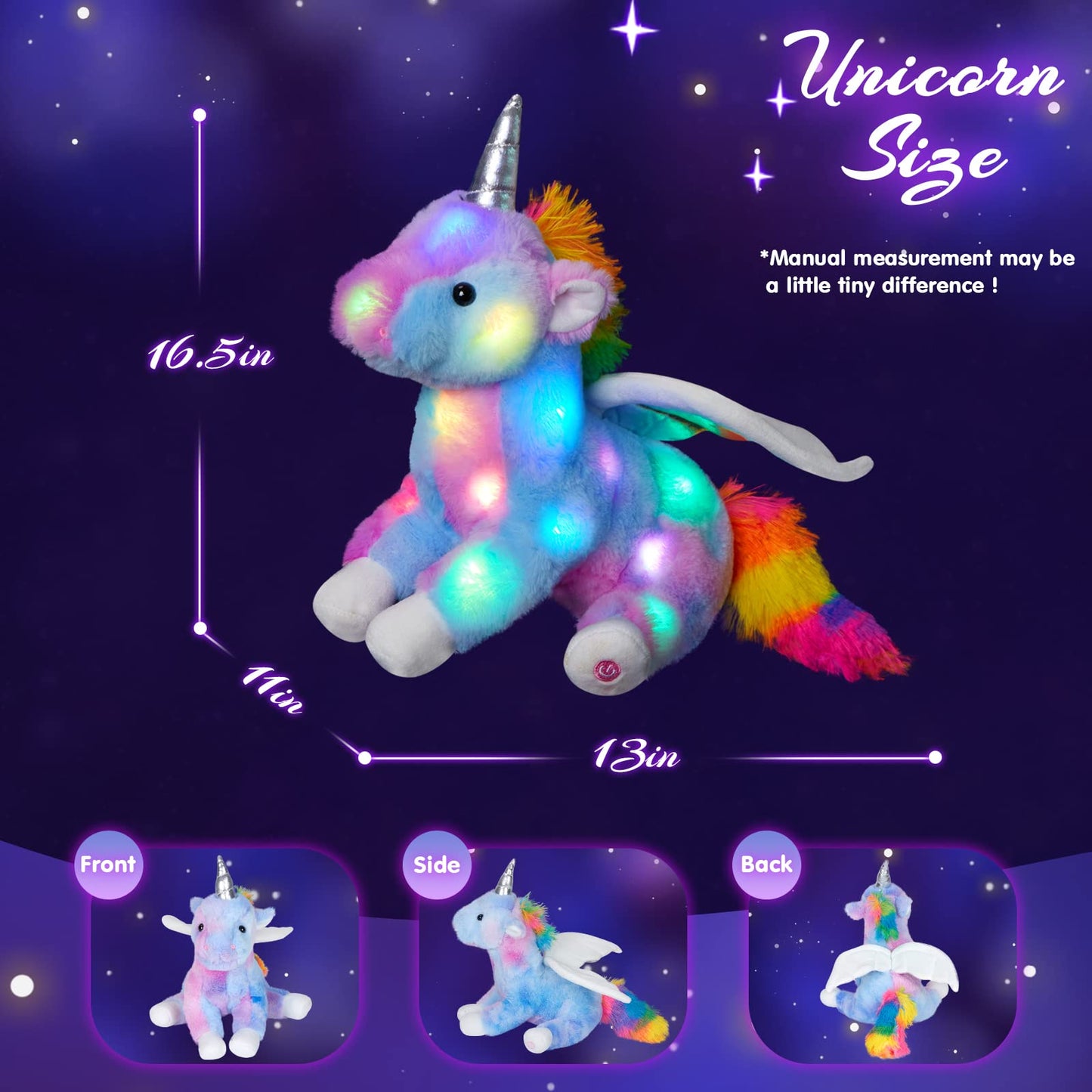 Cozyworld 16.5' Unicorn Light Up Unicorn Stuffed Animal Glowing Soft Plush Toys Decor Birthday Christmas Children'S Day Gifts For Toddlers Boys Girls Kids