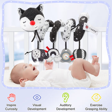 Fpvera Car Seat And Stroller Toys - Black And White Car Seat Toy High Contrast Baby Toys, Baby Plush Spiral Activity Toy For Cri