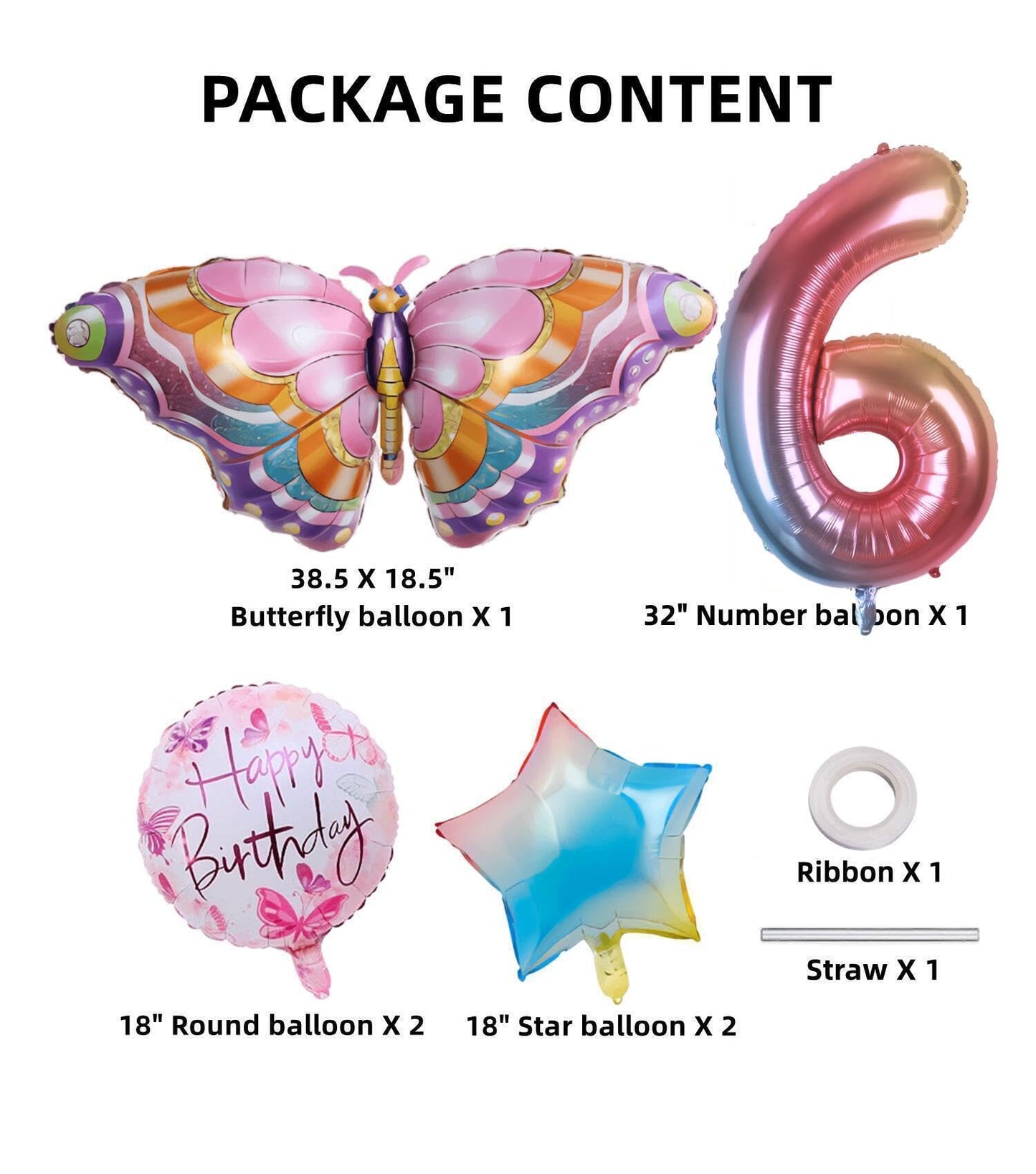 Butterfly Balloons 6th Birthday Decorations for Girls, Butterfly Birthday Party Supplies Fairy Pink Princess Groovy Party Suppli