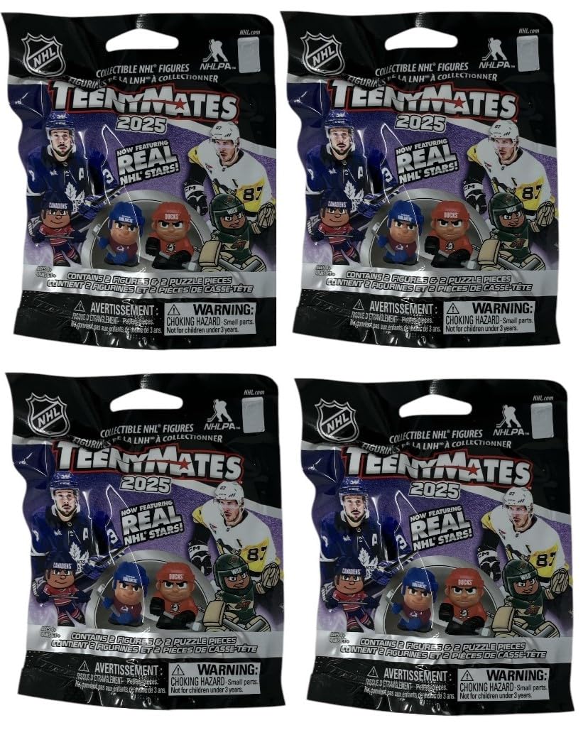 Teenymates Party Animal 2025 NHL Series 11 Hockey Figures Gift Set Party Bundle, Lot of 4 Mystery Packs
