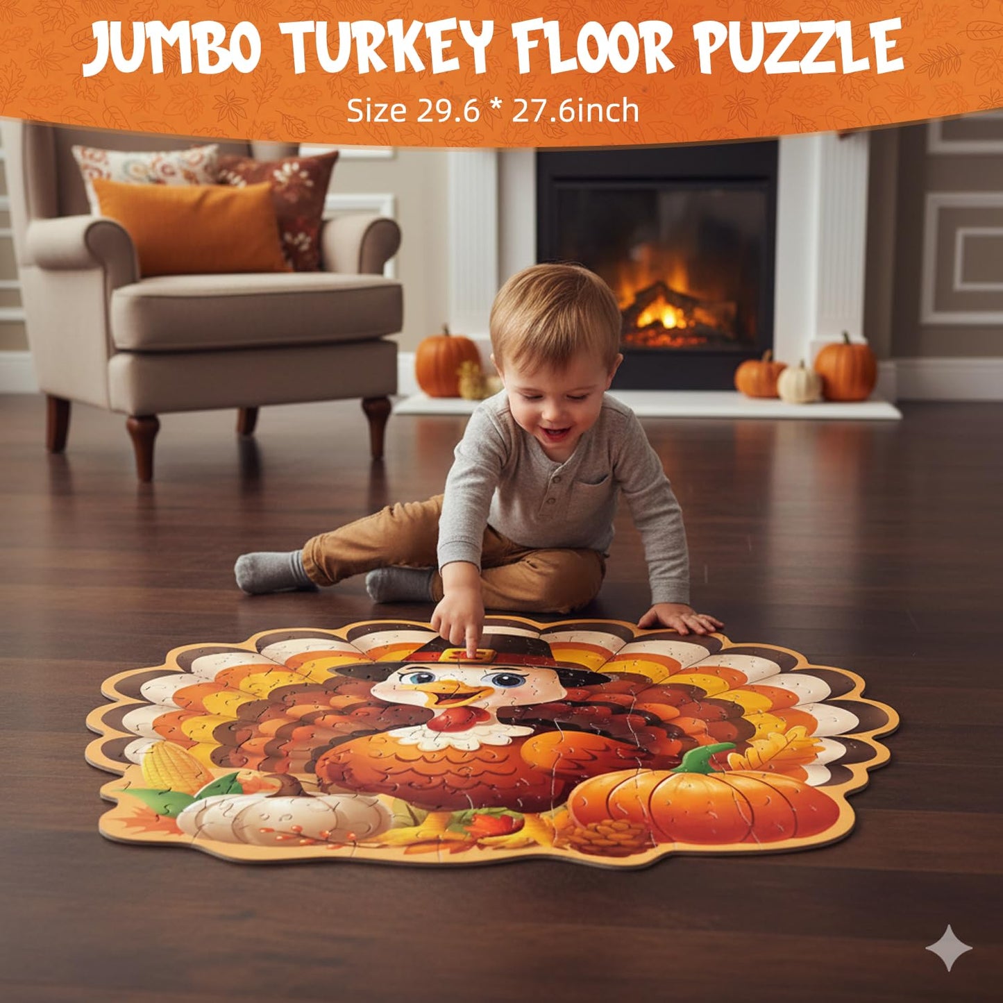 Thangskgiving Gifts for Kids with 45pcs Turkey Floor Puzzles Jumbo Jigsaw Puzzles Fall Gifts for Boy Girls