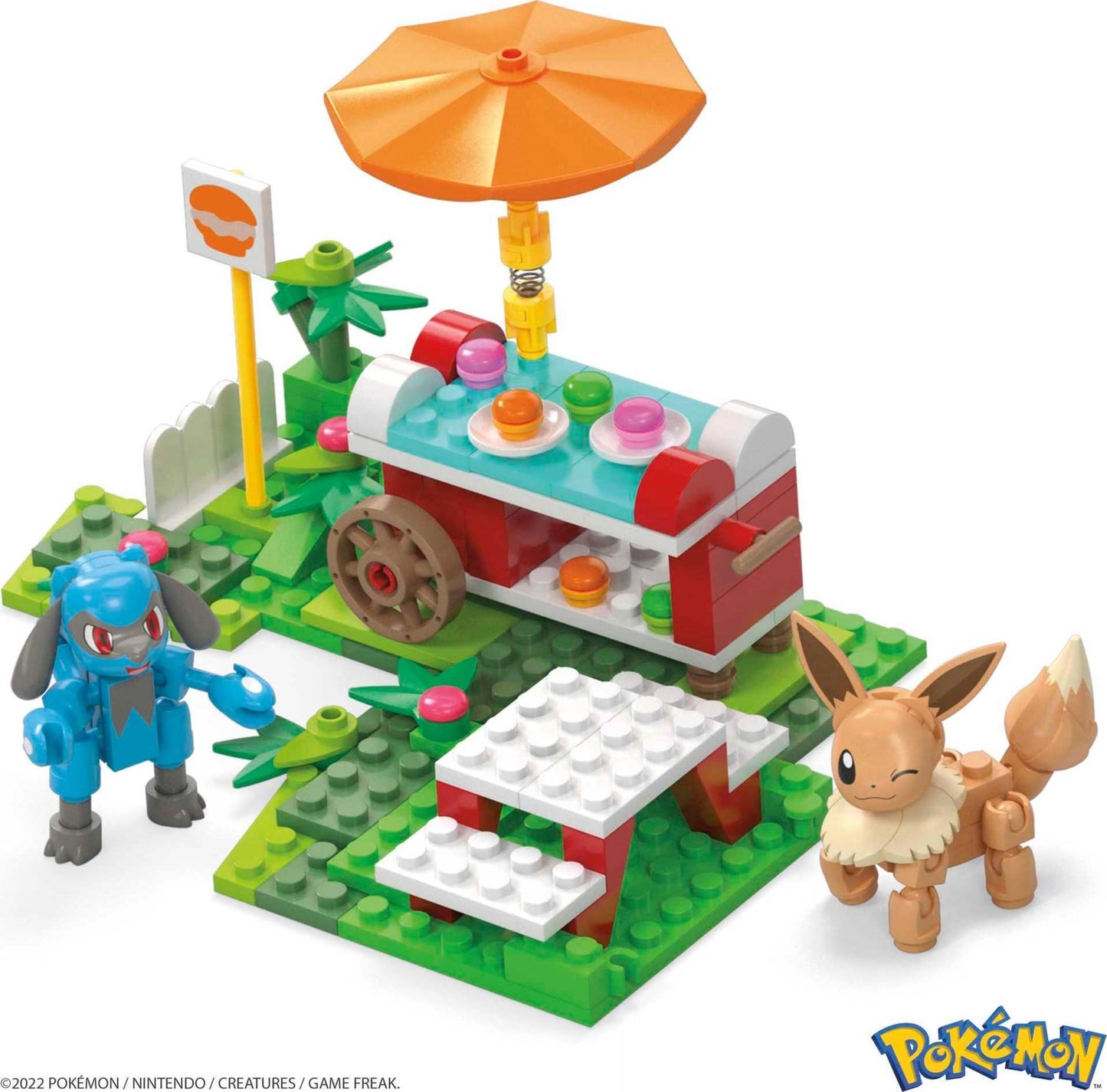 MEGA Pok  mon Action Figure Building Toys Set, Pok  mon Picnic with 193 Pieces, 2 Poseable Characters, Eevee and Riolu, Gift Ide