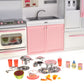 PowerTRC Doll Kitchen Play Set, Mini Modern Toy Pink Kitchen Pretend Play Furnitures Toy Set Accessories Set with Realistic Ligh
