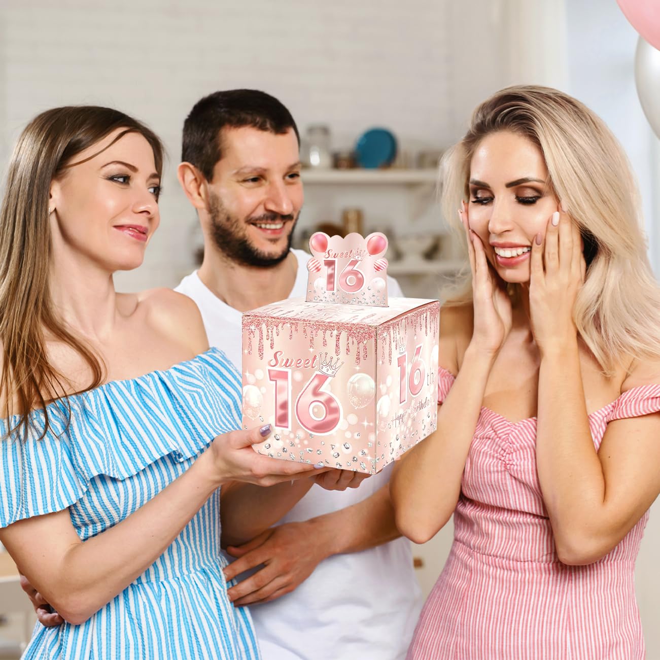 Sweet 16 Party Decorations, Rose Gold 16Th Birthday Money Boxes For Girls, Sweet 16 Money Pull Box, 16 Year Old Surprise Money B