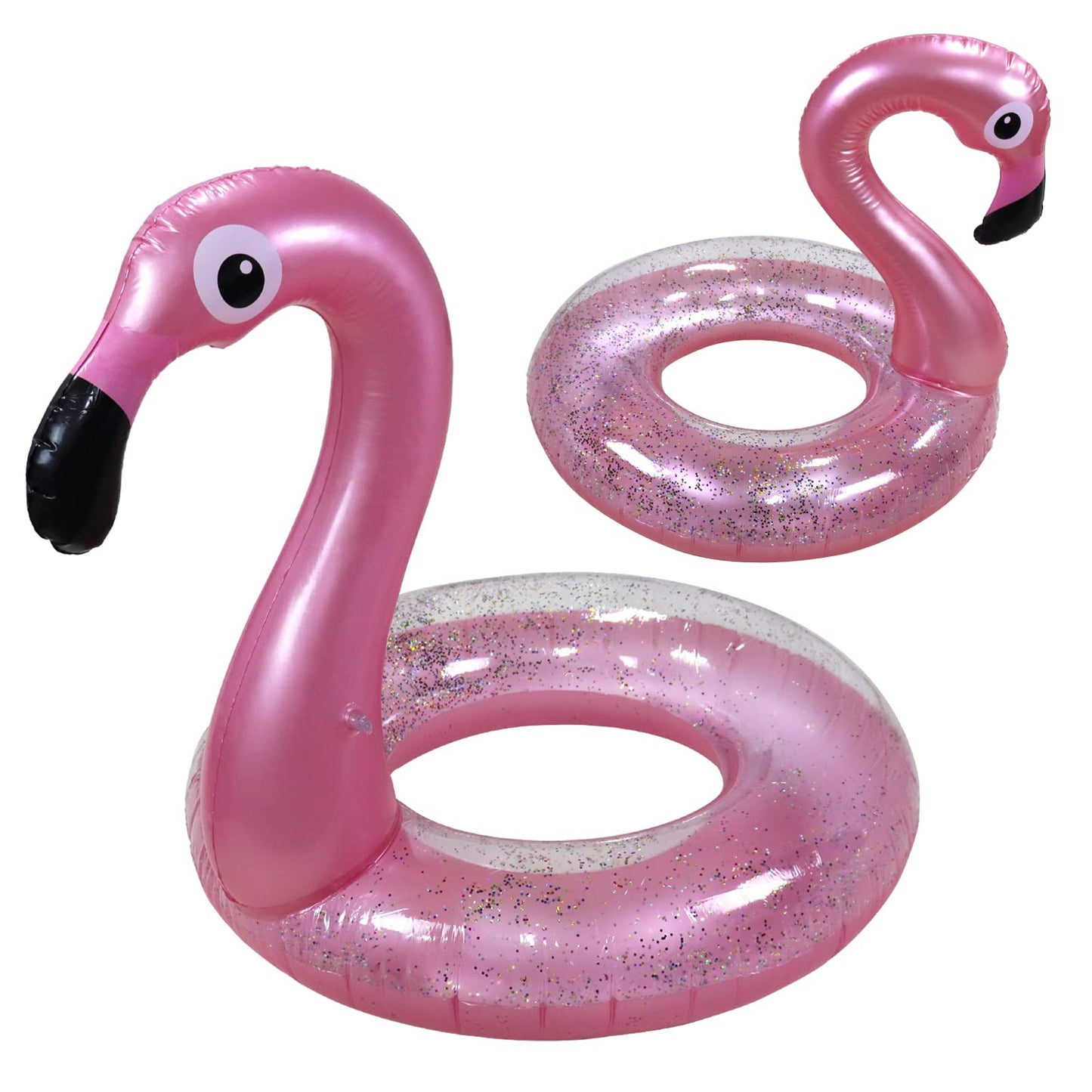 2PCS Flamingo Inflatable Pool Floats mature-themed Kids  Glitters Translucent Inflatable Pool Float for Kids Ages 6+  Fun Beach Floaties Summer Water Party Supplies(2 Size)