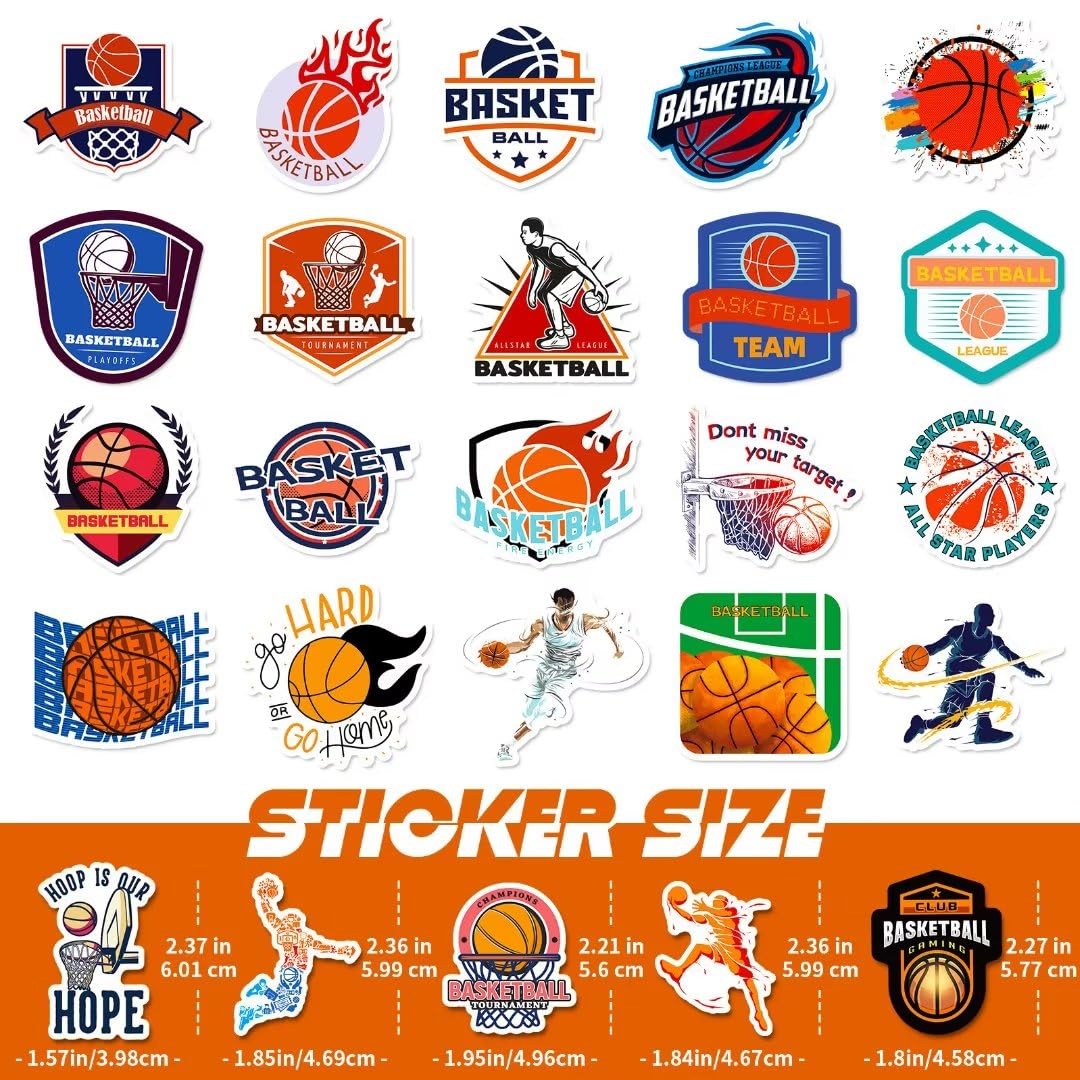 Basketball Stickers 100 Pcs Vinyl Waterproof Basketball Sports Stickers For Water Bottle Laptop Skateboard, Basketball Gifts For