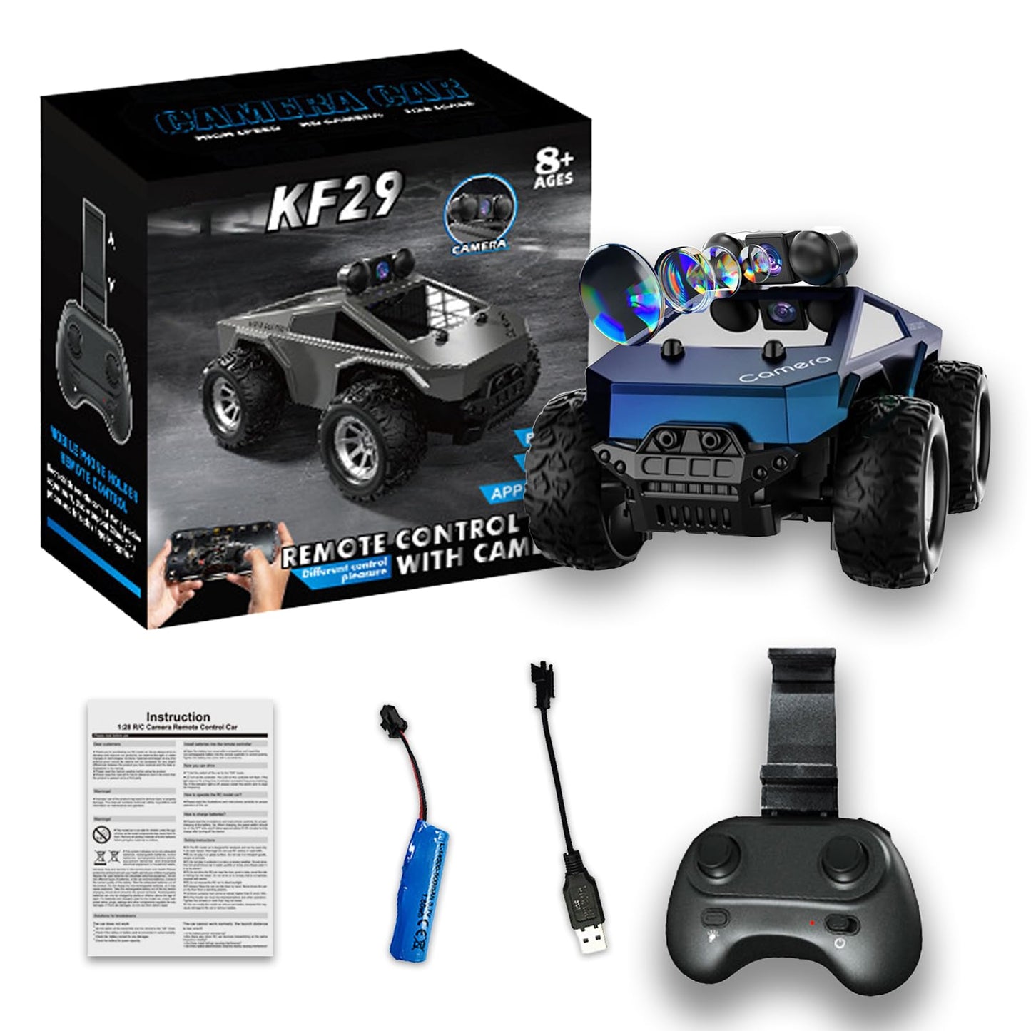 RC Car with Camera, 1/28 RC Monster Truck Toys with 720P HD FPV Camera, High Speed All-Terrain Remote Control Car, Racing Vehicl