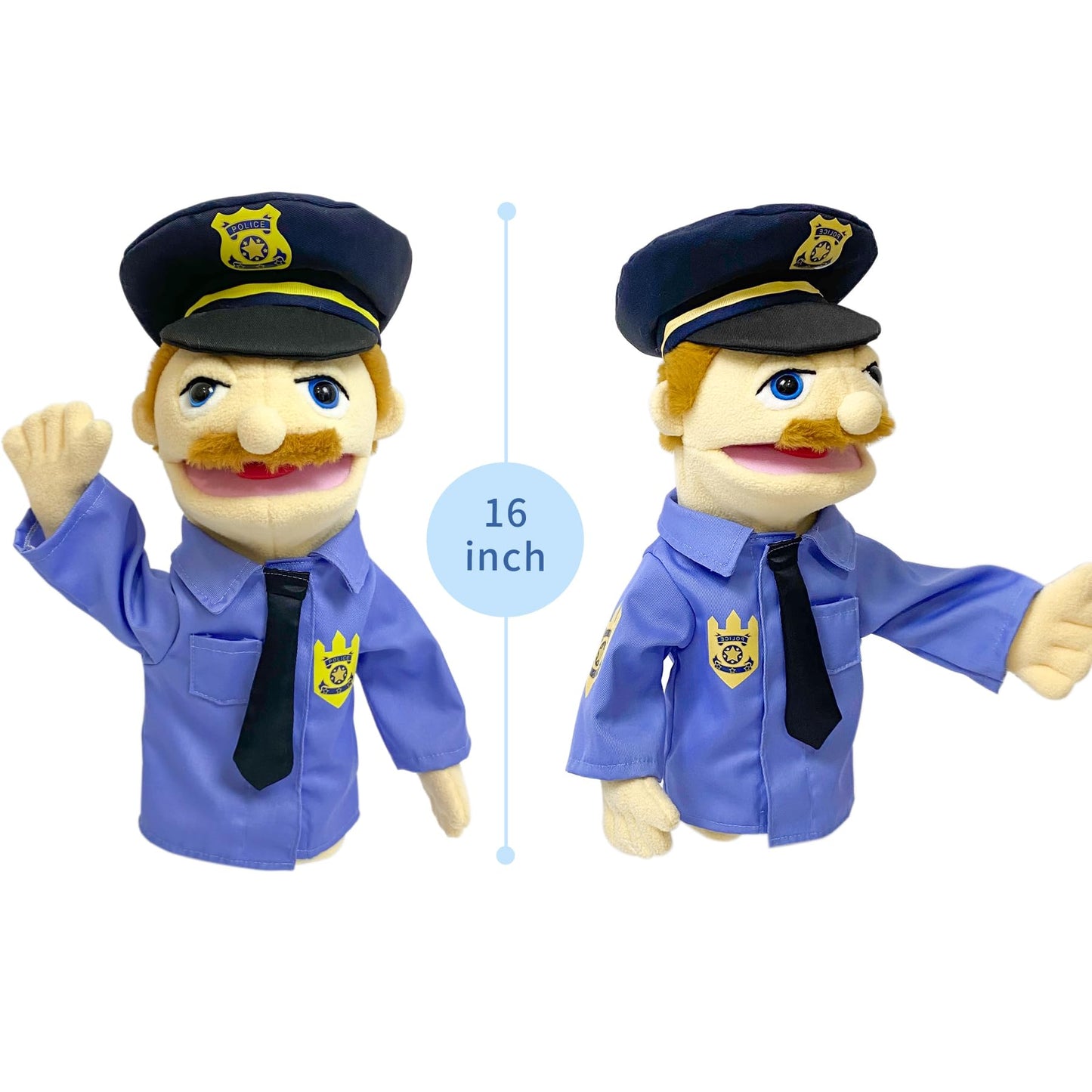 Okegztoa 16'' Entriloquist Puppet, Hand Puppet For Kids And Adults, Plush Policeman With Removable Mouth And Scalable Control Ro