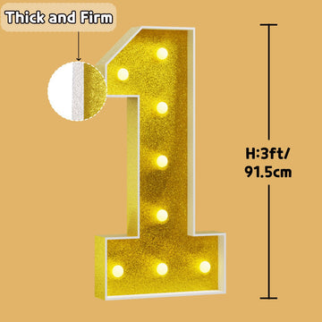 Imprsv Marquee Numbers Gold 3Ft: Golden Party Decor - Light Up Number 1 Large 3 Feet Tall - Birthday Decorations For Him Her 1St