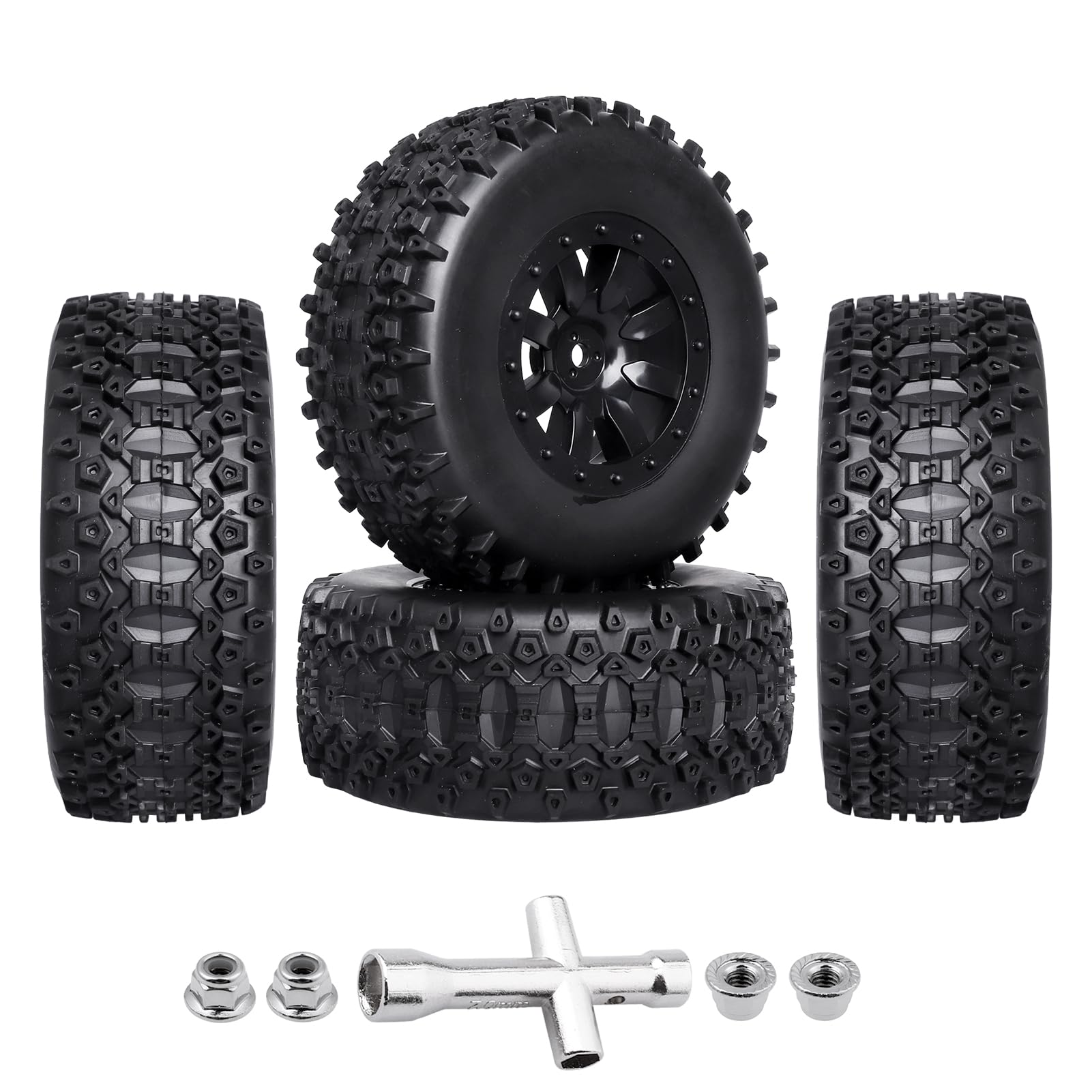 GoHobby Pre-Glued RC SC Tires Wheels for Traxxas Slash 2WD Vxl 4x4 Redcat Blackout XTE TR10, Losi 22S SCT RC Short Course Truck
