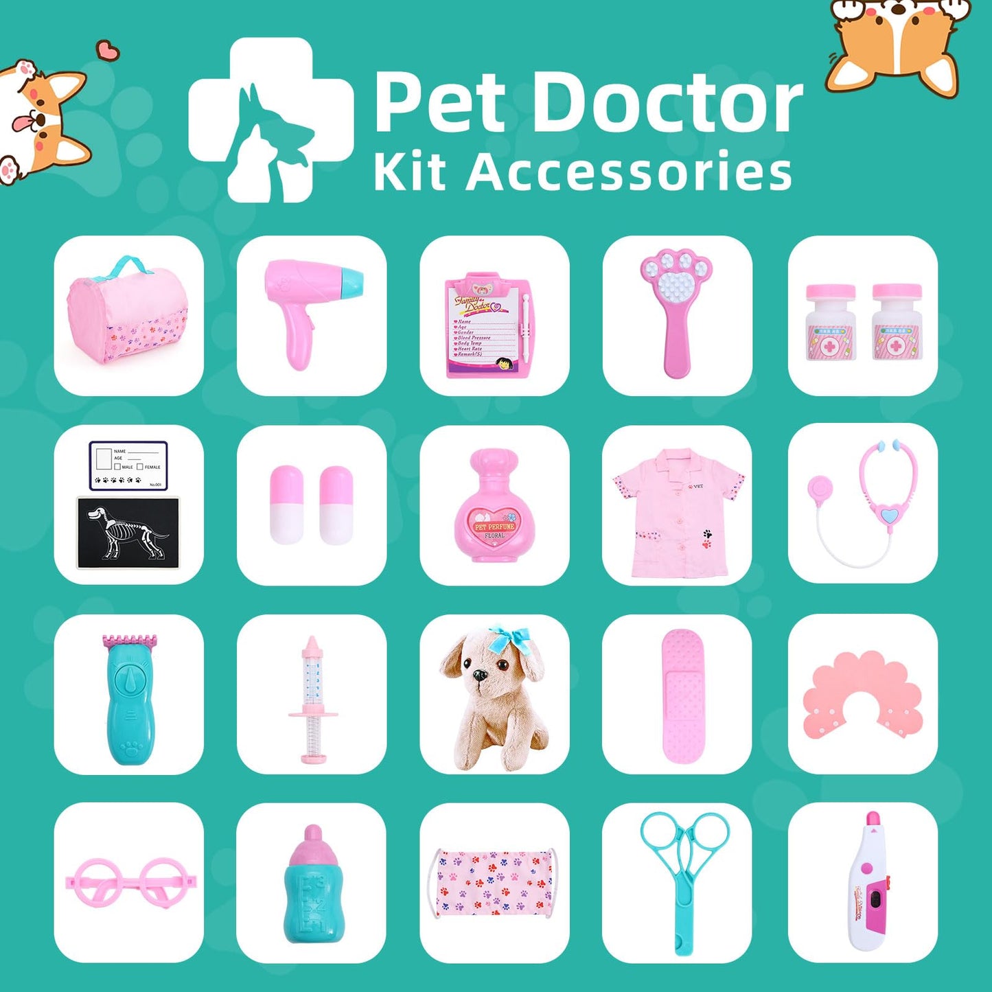 Holycco Toy Doctor Kit for Kids, Vet Play Set Toys for Girls, Birthday Gift for Kids Toddlers Ages 3 4 5 6, Pretend Play Doctor