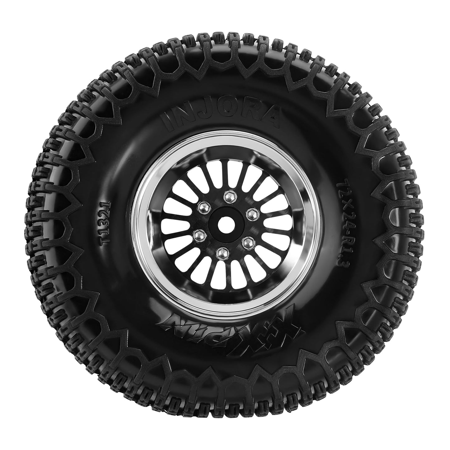 Injora 18-Spoke Moduwheel 1.3'' Beadlock Wheels With Xhx Pin Tires For Trx4M Scx24 1/18 1/24 Rc Crawler(Silver)