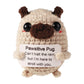 TOYMIS Positive Crochet Pug  Mini Positive Animals Cute Knitted Dog Toys Good Luck Gifts Support Knitted Present Knitted Positive Doll Holding Support Card for Emotional Encouragement Decoration Party