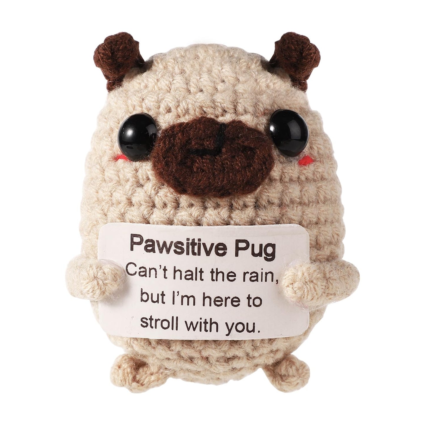 TOYMIS Positive Crochet Pug  Mini Positive Animals Cute Knitted Dog Toys Good Luck Gifts Support Knitted Present Knitted Positive Doll Holding Support Card for Emotional Encouragement Decoration Party