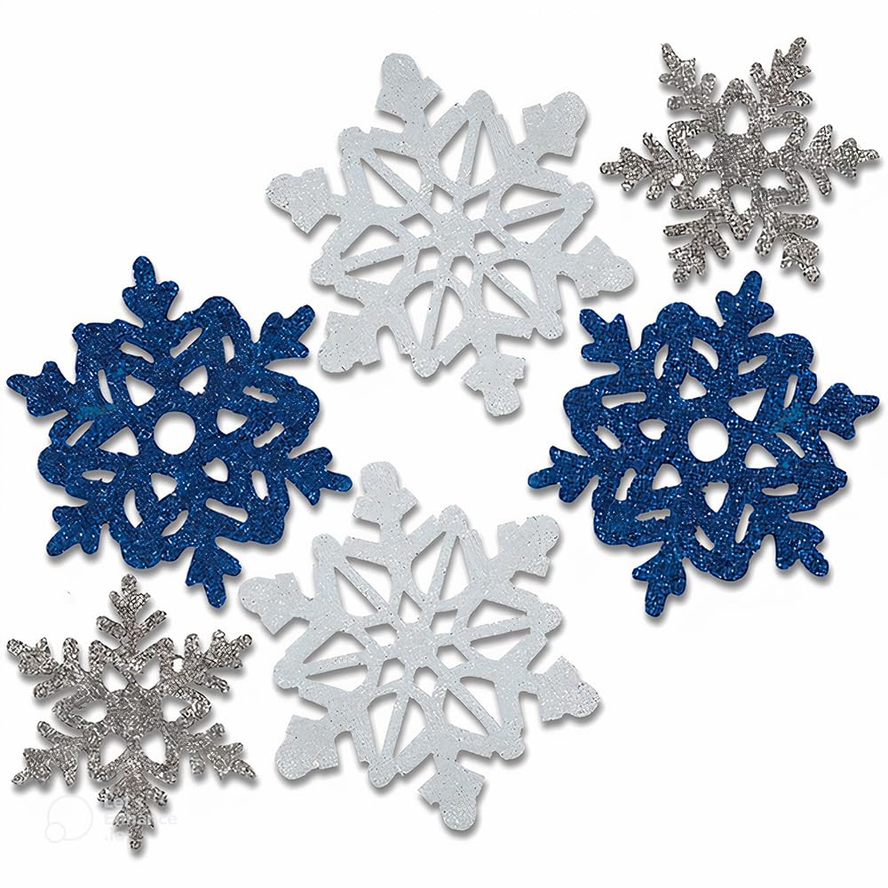 Unique Glittery Snowflake Cutouts | Assorted Designs | 6 Pcs, 5.75, 5 and 4, Multi Color