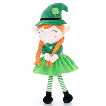 Gloveleya Plush Dolls Saint Patrick'S Day Gifts Soft Blessings Doll Shamrock Wishes Plush Elf Baby Girl Gifts 16'' Green