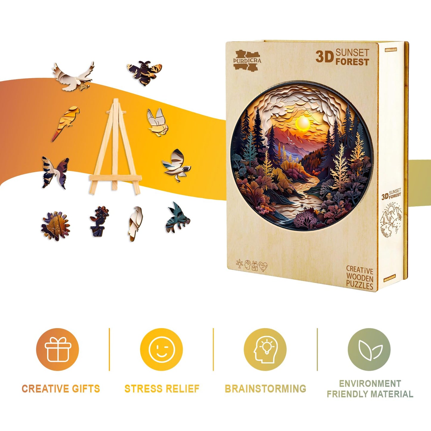 Wooden Puzzles for mature-themeds - Unique Shaped Wooden Jigsaw Puzzles mature-themed Puzzles  Christmas Creative Gifts for mature-themeds Kids  3D Sunset Forest Wooden Puzzle 8.5 * 8.5in 100pcs