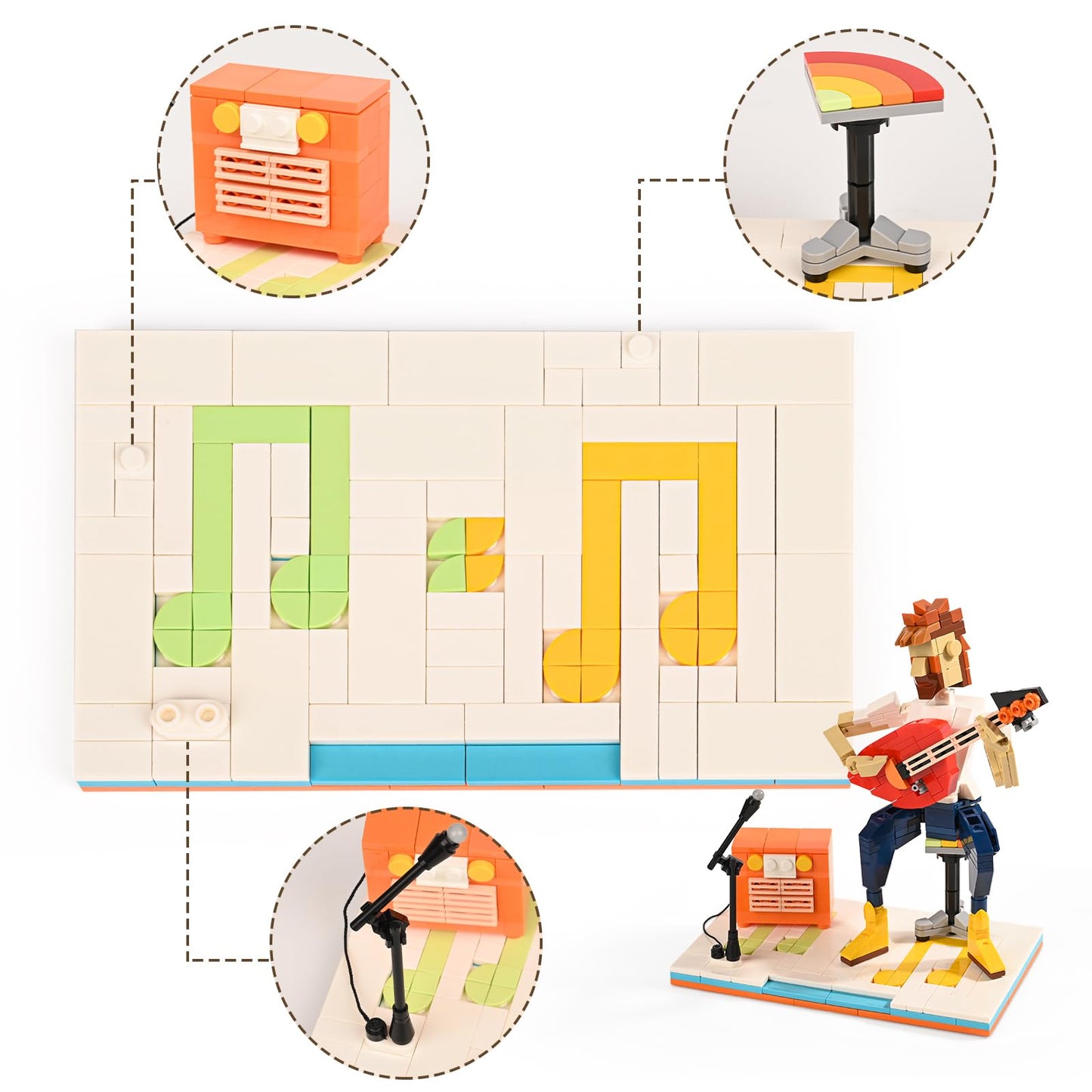 LUXEBLOCKS Art Brick & Music Guitar Building Set - 358PCS Guitar Solo Model Kit with Brick Accents  Build Your Own Guitar Desk Toy for mature-themeds - Musicians Brick Set  Vintage Blocks Gift for Music Fans