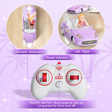 HapKid Purple Remote Control Car for Girls, 1:18 Scale RC Cars with LED Light, 2.4 GHZ Pink Truck Toy for Toddlers Kids, Birthda