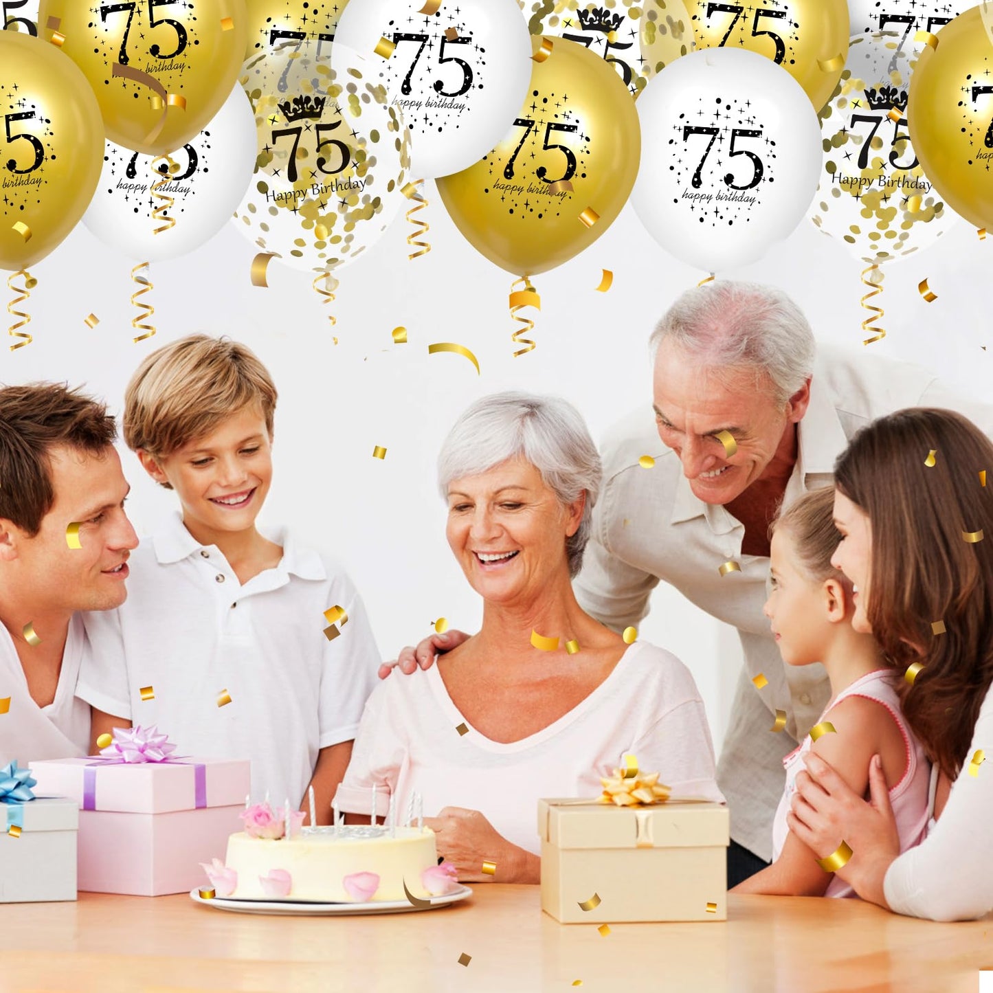 75Th Birthday Balloons 15Pcs White Gold Happy 75Th Birthday Balloons Confetti Balloons For Men Women 75 Anniversary Birthday Party Decorations White Gold Latex Balloons Birthday Decor Supplies 12 Inch