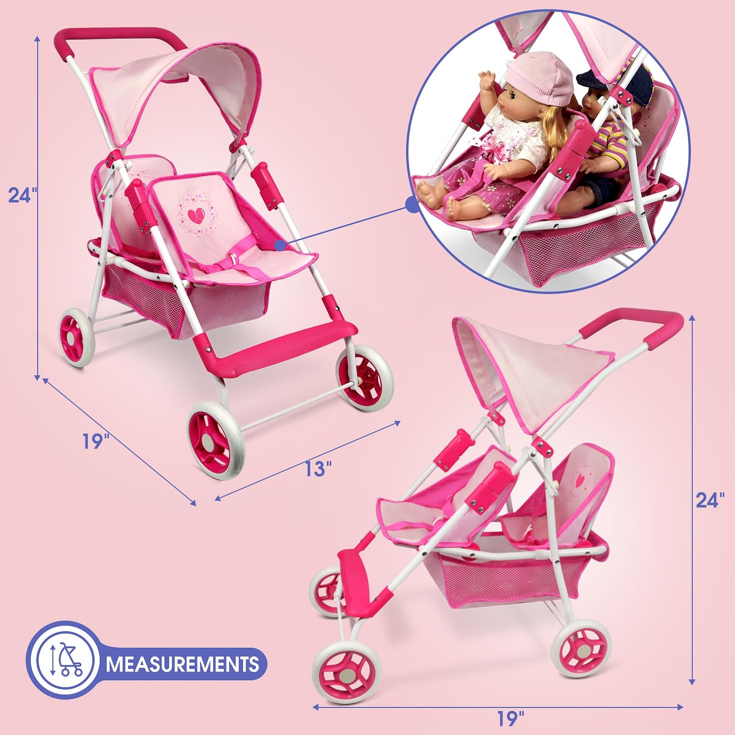 Baby Doll Collection Anivia Doll Stroller Heart Design Gifts For Toddlers And Girls Foldable Doll Stroller (Da208 Pink)…