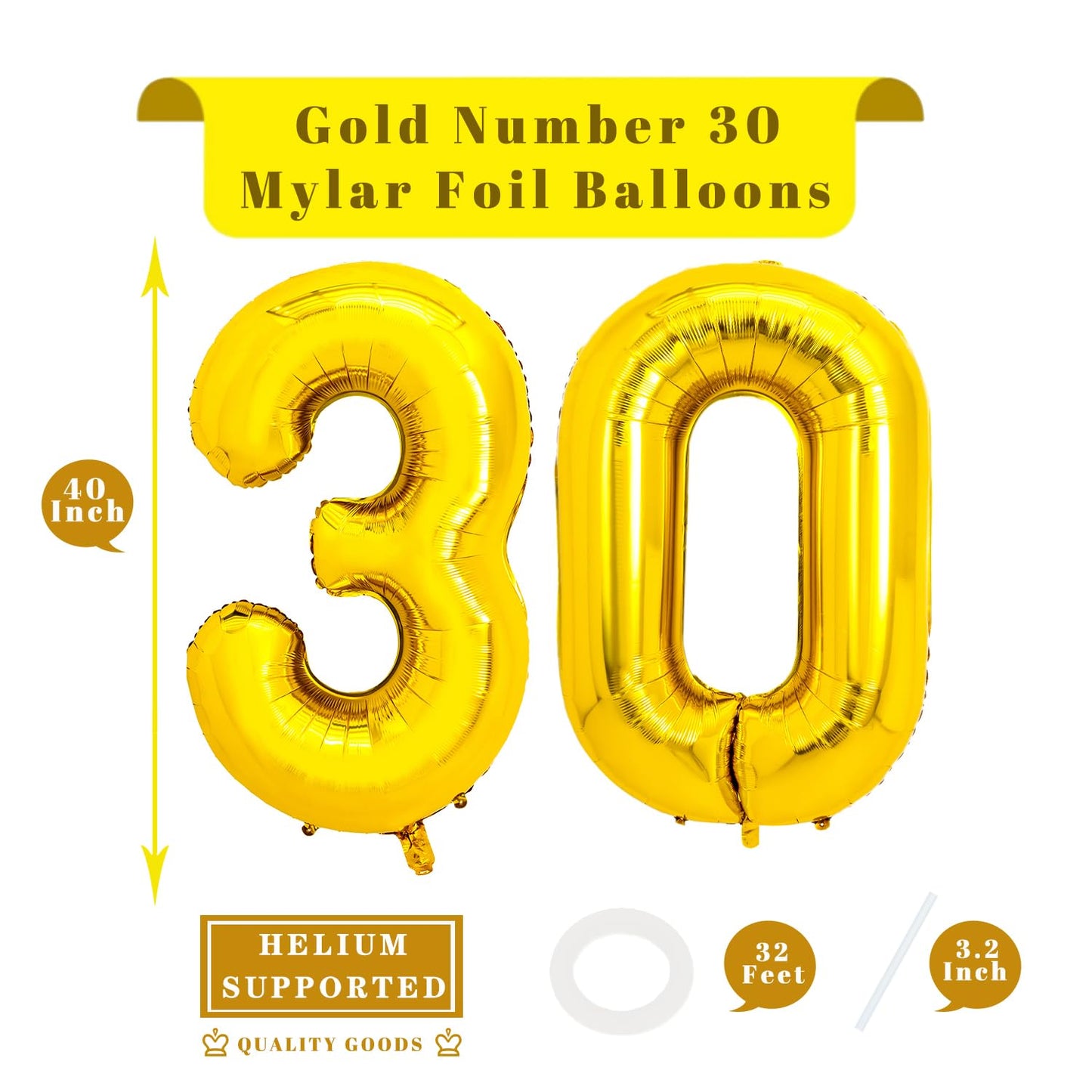 Pigetale 40 Inch Large 30 Balloon Numbers Gold Big Giant Jumbo Number 30 Foil Mylar Balloons For Women Men 30Th Birthday Party S