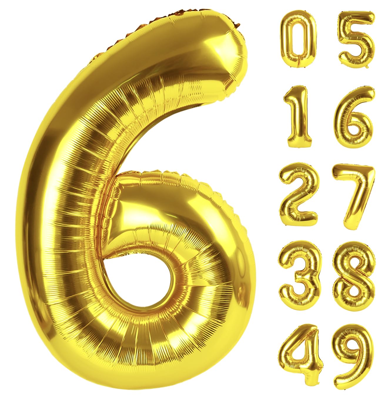 40 Inch Gold Mylar Foil Number 6 Birthday Balloon, Digital Balloons For 6 16 Boy Girl Party Decorations Supplies, Big Helium Bal