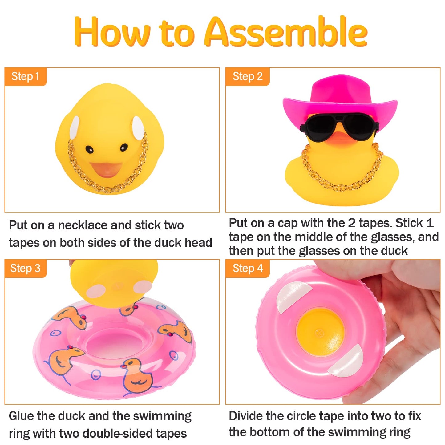 Wonuu Pink Car Accessories Rubber Duck Decoration Dashboard Car Ornament With Swim Ring Necklace Mini Cowboy Hat And Sunglasses