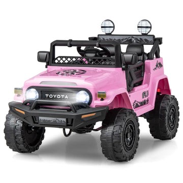Honey Joy Pink Ride On Truck, 12V Licensed Toyota Fj Electric Car For Kids, Shock Suspension, Led Lights & Music, Battery Powere