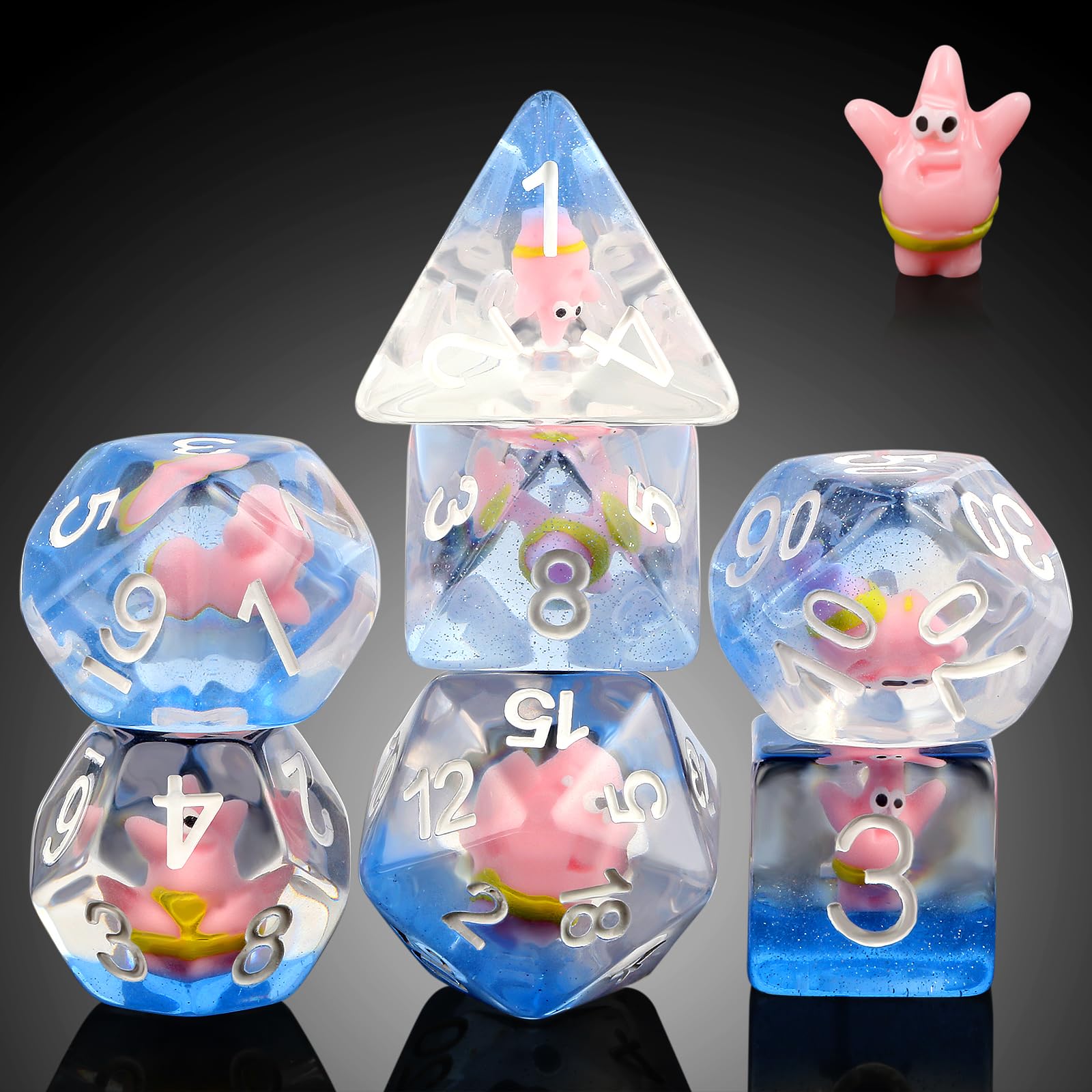 Patrick Star Resin DND Dice Set,DNDND 7PCS Dungeons and Dragons Dice with Velvet Bag for D&D Role Playing Games and Tabletop Gam