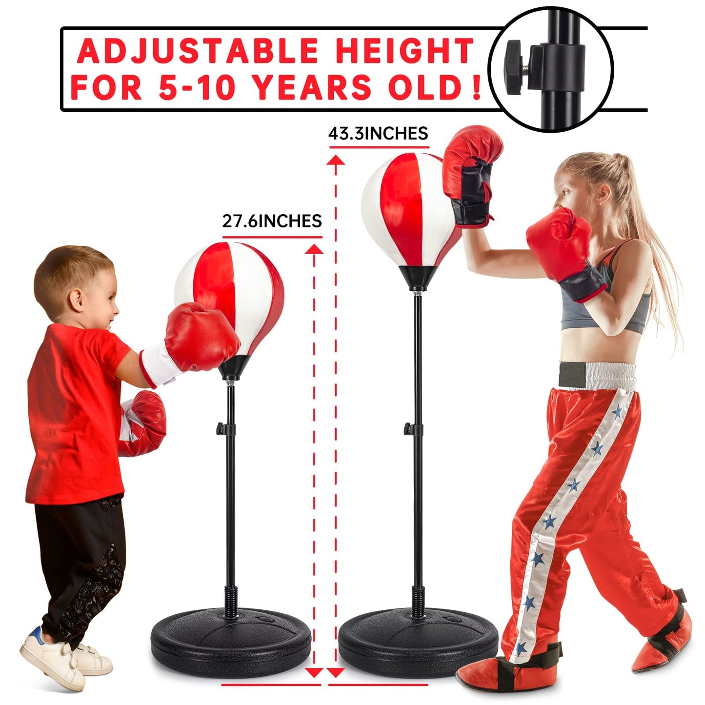 Shylizard Kids Punching Bag Set With 2 Boxing Gloves, Adjustable Stand, Gifts For Boys & Girls Aged 5-10