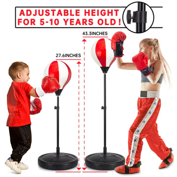 Shylizard Kids Punching Bag Set With 2 Boxing Gloves, Adjustable Stand, Gifts For Boys & Girls Aged 5-10