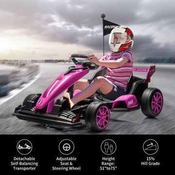 Go Kart Electric Drift Kart Car with Adjustable Seat, 24V Outdoor Ride On Toy with Variable Speed Mode, Crazy Cart for Kids 6+ Y